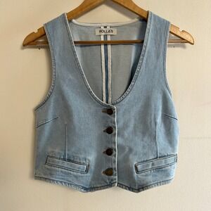 Rolla's‎ Miller Denim Vest Cropped Waistcoat Light Blue M Excellent